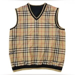 LIKE NEW! Burberry London Nova Check Plaid Reversible Golf Vest Jacket Mens S